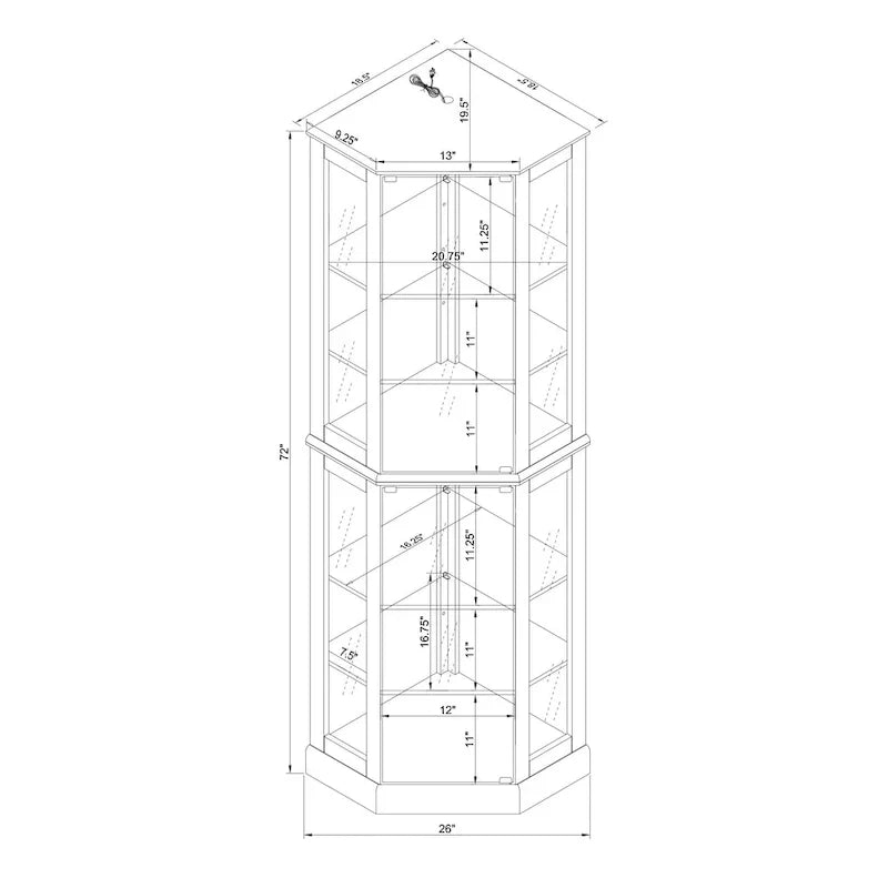 6 Shelf Corner Curio Display Cabinet with Lights, Mirrors and Adjustable Shelves, Cherry