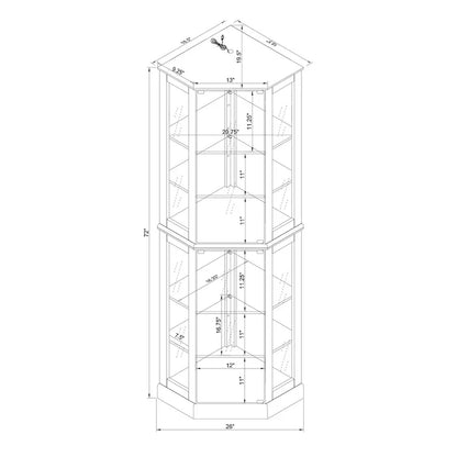 6 Shelf Corner Curio Display Cabinet with Lights, Mirrors and Adjustable Shelves, Cherry