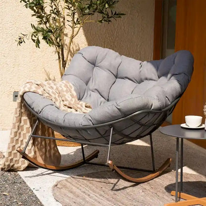 Giant Patio Rocking Chair, Indoor Outdoor Egg Freestyle Chair with Cushion Upholstered Modern Lounge Chair for, Garden, Backyard