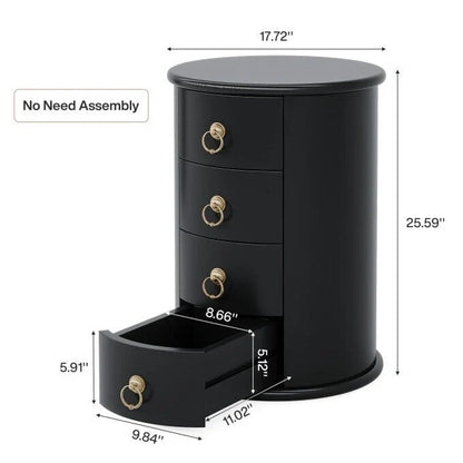 No Assembly Solid Wood End Table, Vintage Round Side Drawers Table