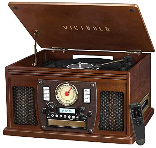 Victrola 8-in-1 Bluetooth Record Player & Multimedia Center, Built-in Stereo Speakers – Turntable, Wireless Music Streaming
