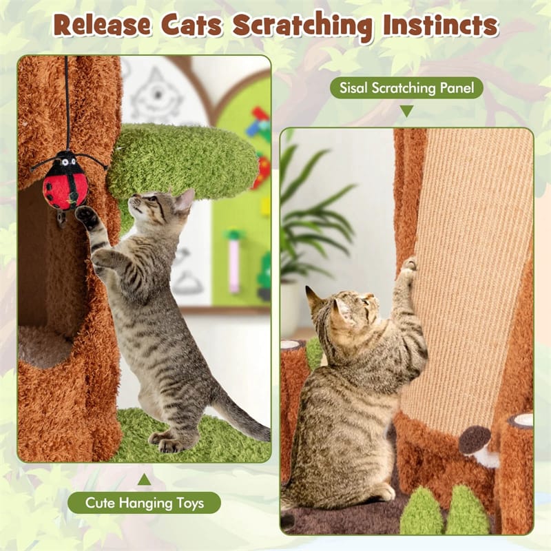 90.5" Tall Luxury Simulation Cat Tree, Modern Realistic Multi-Level Cat Tower w/ 5 Condos & Sisal Scratch Pad, Large Lifelike Indoor Cat Tree