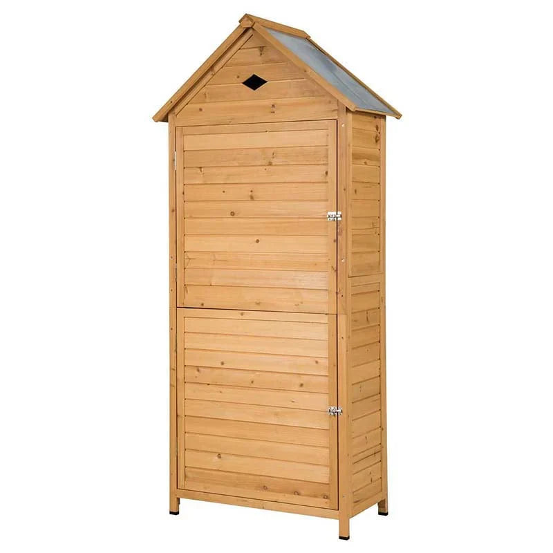 63" Wood Outdoor Storage Shed Lockable Garden Tools Storage Cabinet with 5 Shelves, Galvanized Sheet Roof