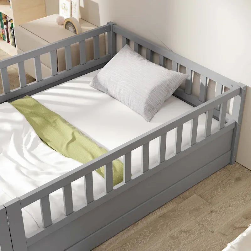 Montessori wooden children's floor bed with Support slat